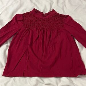 GAP Crochet-Yoke Long Sleeve Blouse in Burgundy